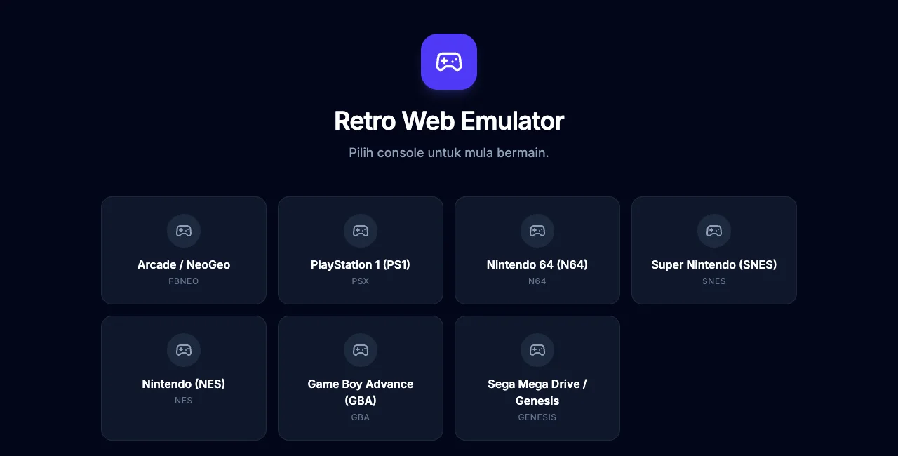 Screenshot sebenar Retro Web Emulator